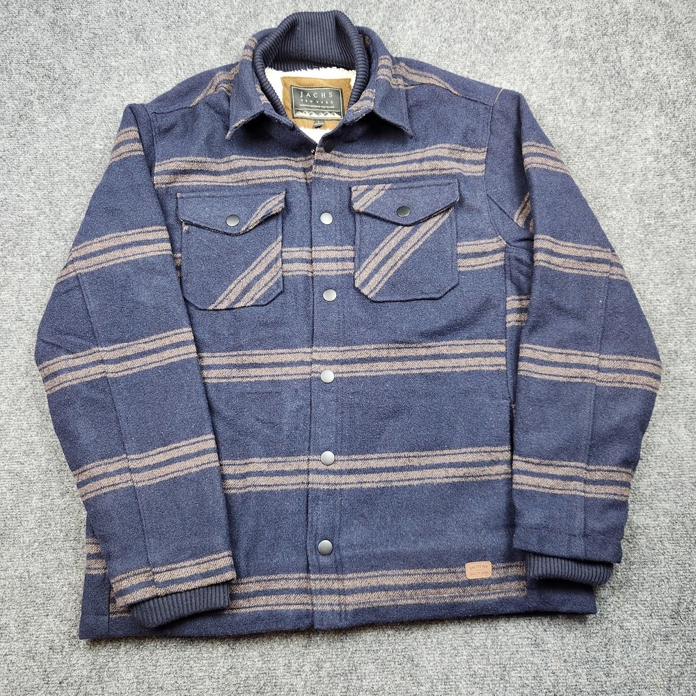JACHS New York Jacket Mens Large Blue Striped Sherpa Lined Flannel Workwear‎